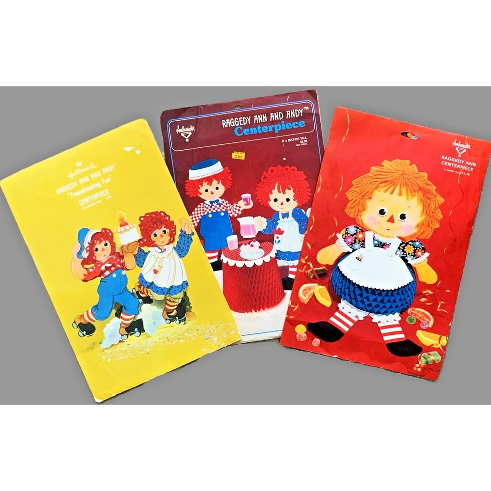 1970's Hallmark Ambassador RAGGEDY ANN & ANDY Vtg Honeycomb Centerpieces EXC